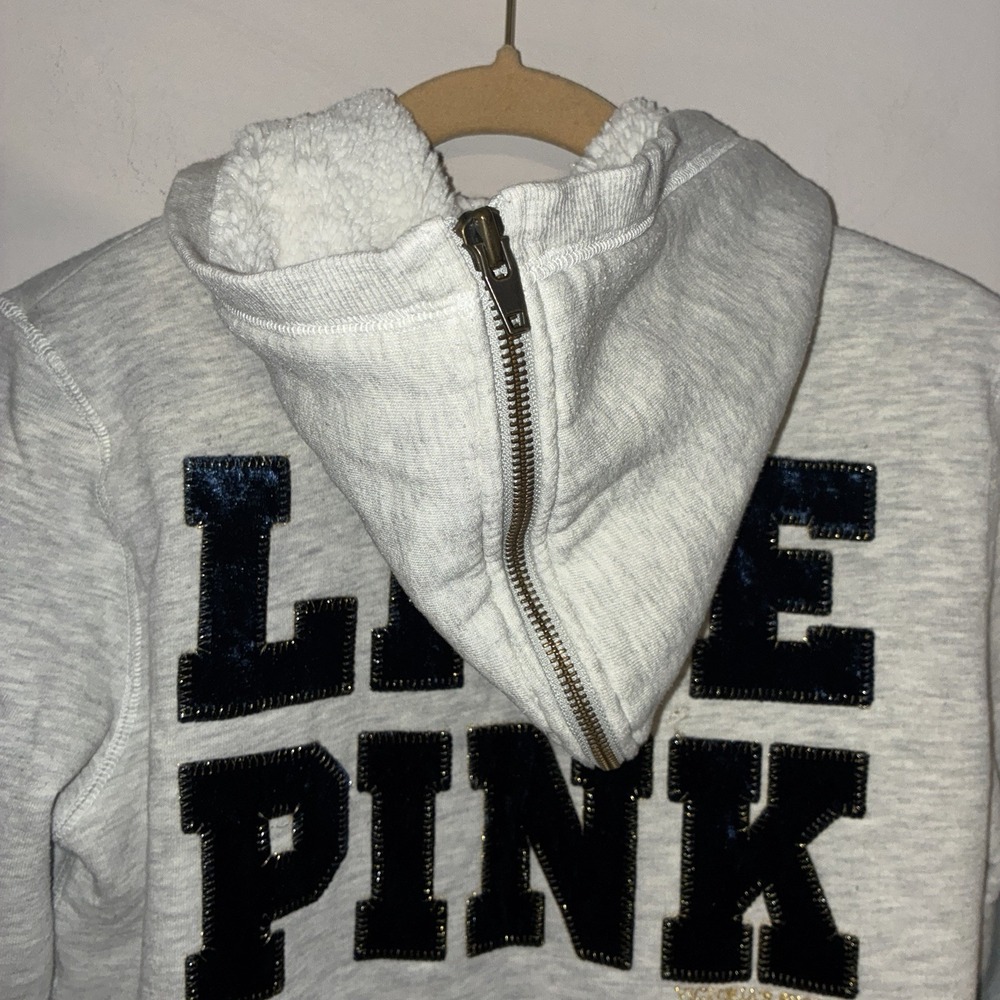 Vintage PINK Victoria's Secret Live Pink Toggle Sherpa Hoodie Gray Size Small